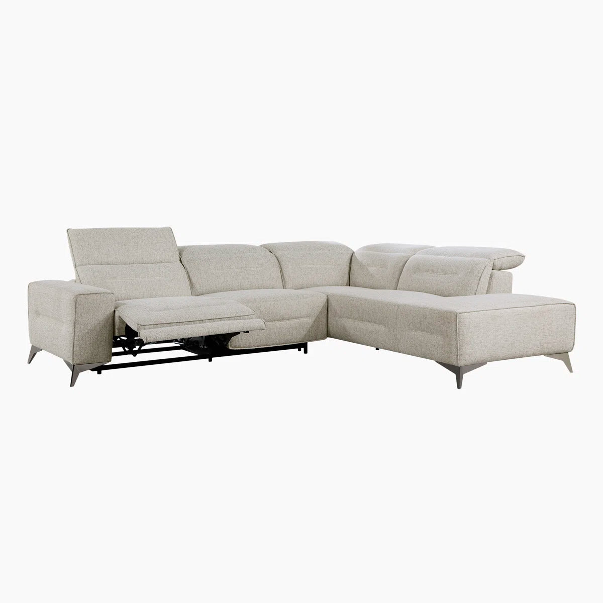 Modela Fabric 5 Seater Corner Sofa With Recliner In Light Grey Colour