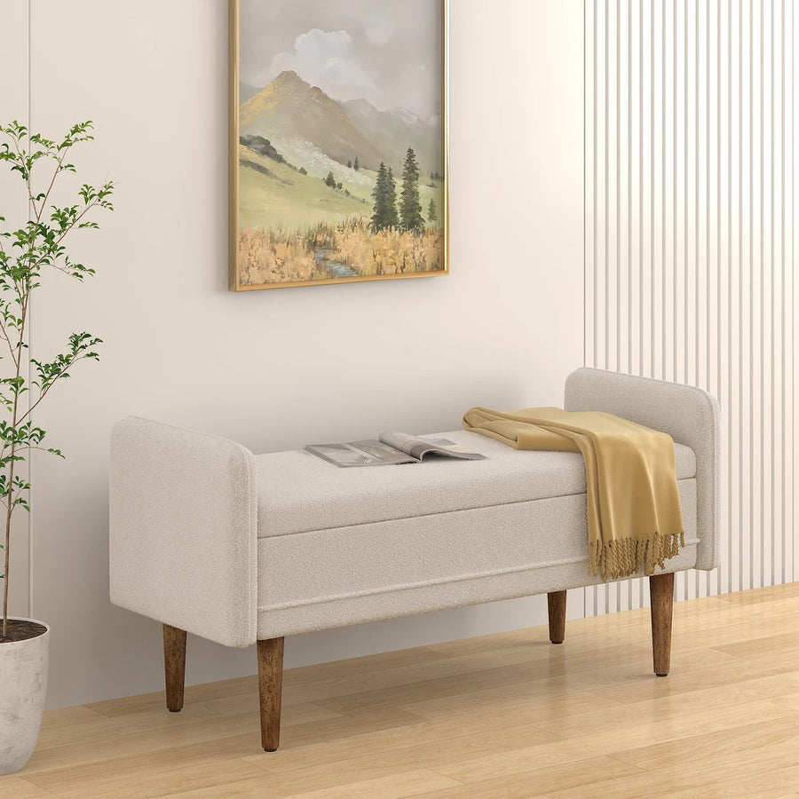 Lumpur Boucle 2 Seater Recamier In Shell White Colour With Storage - Febonic Living