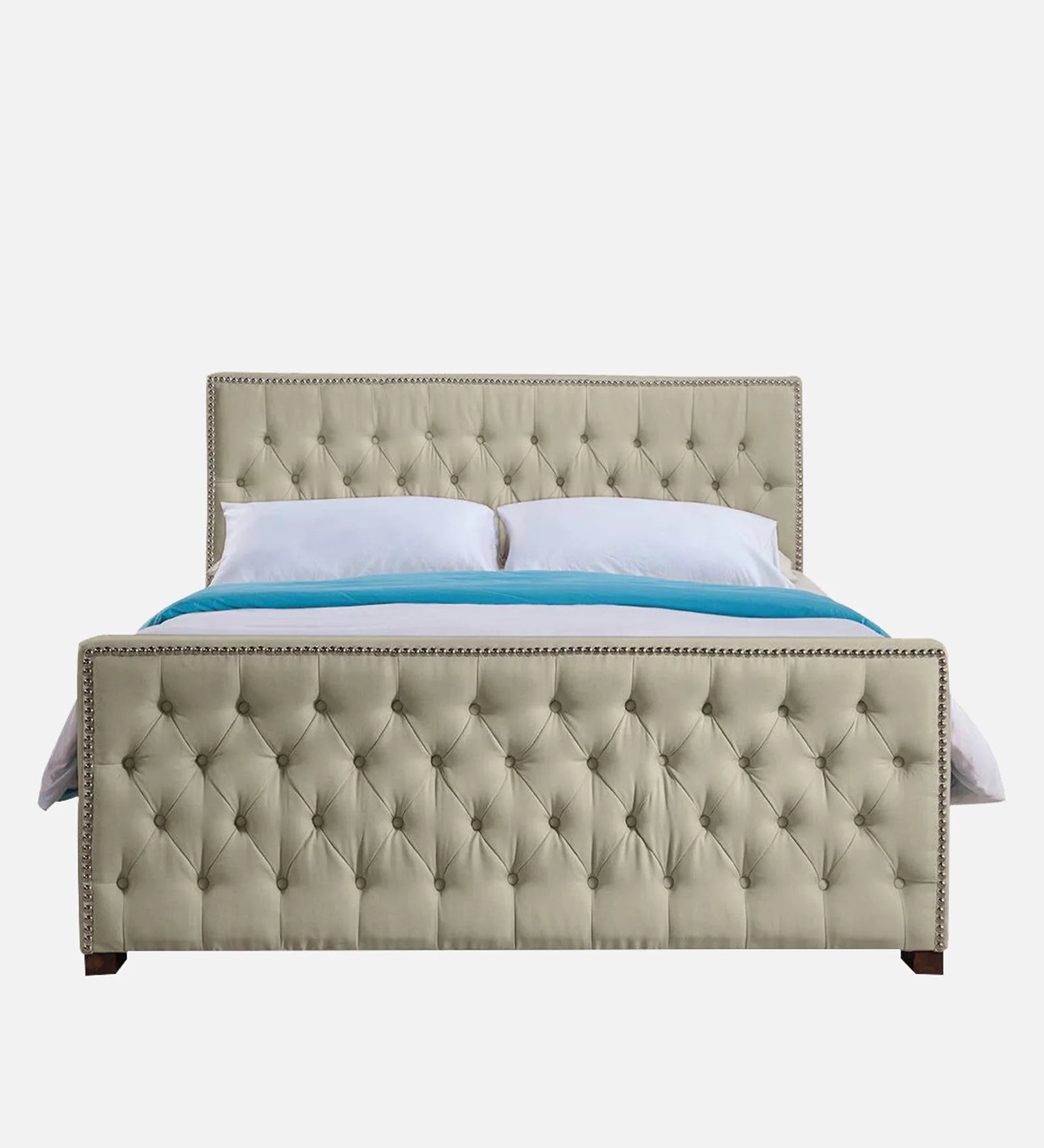 Mogra Fabric Upholstered Queen Size Bed In Ash Grey Colour