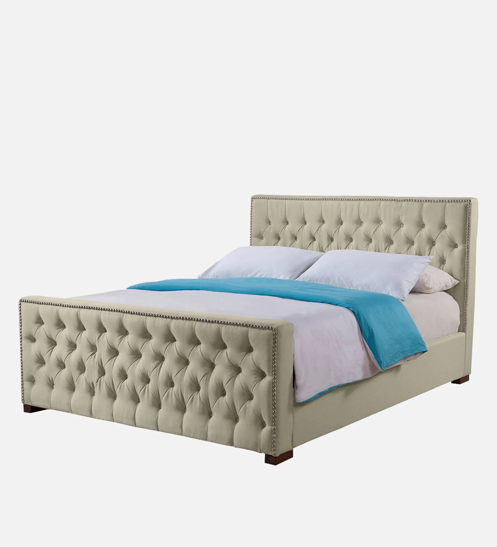 Mogra Fabric Upholstered Queen Size Bed In Ash Grey Colour