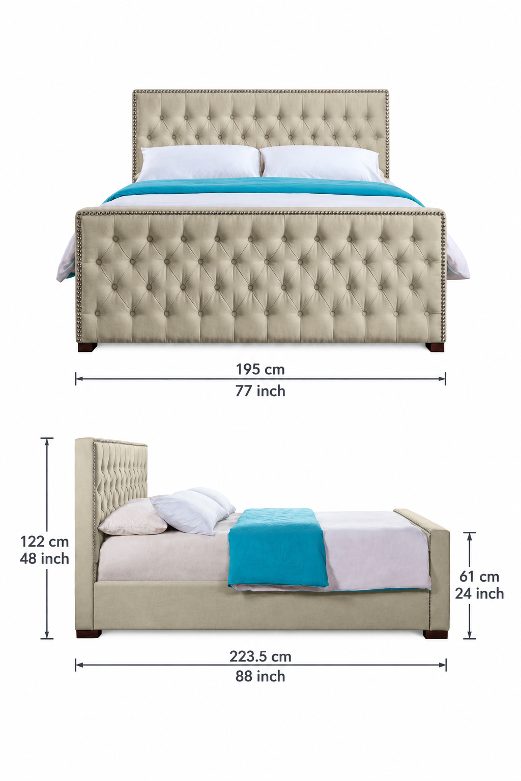 Mogra Upholstered Fabric King Size Bed - Ash Grey