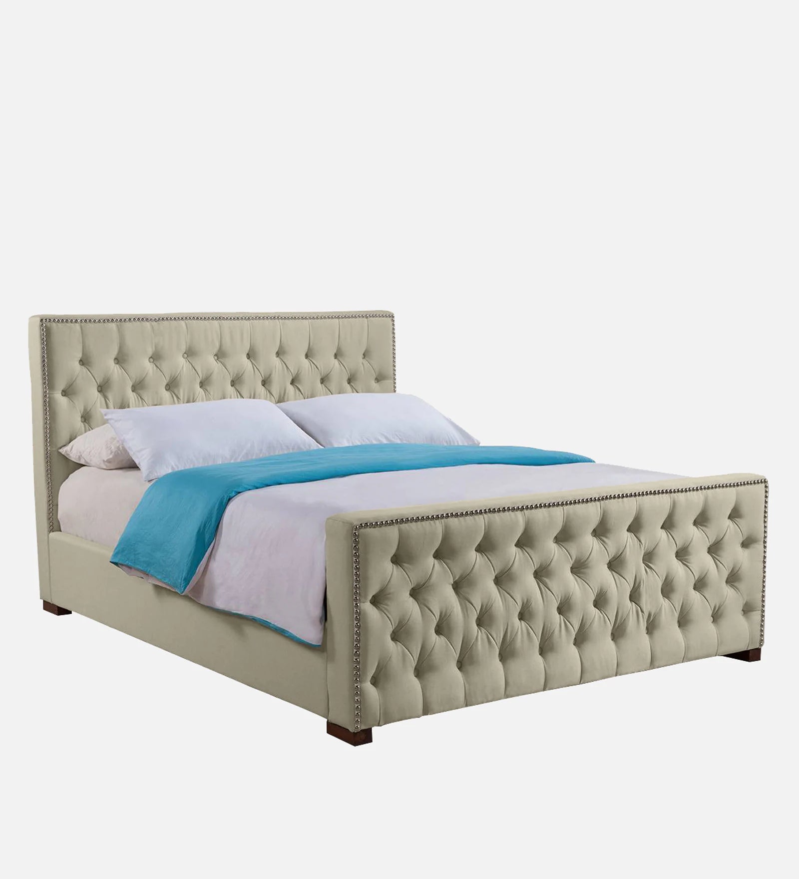 Mogra Fabric Upholstered Queen Size Bed In Ash Grey Colour