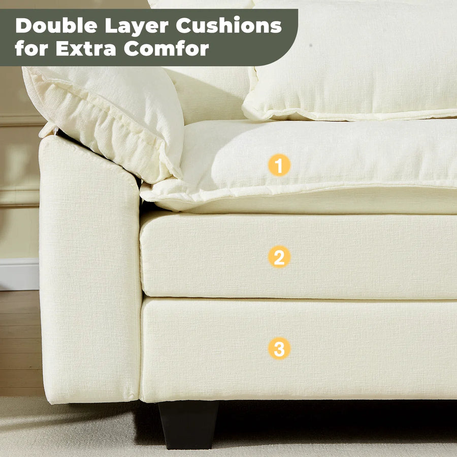 Monet Fabric 2 Seater Sofa In Ivory Cream Colour With Ottoman - Febonic Living