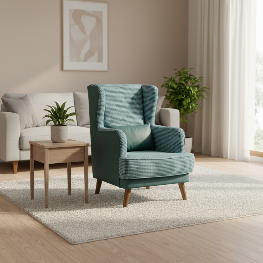 Moni Velvet Wing Chair - Teal Green