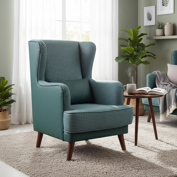 Moni Velvet Wing Chair - Teal Green