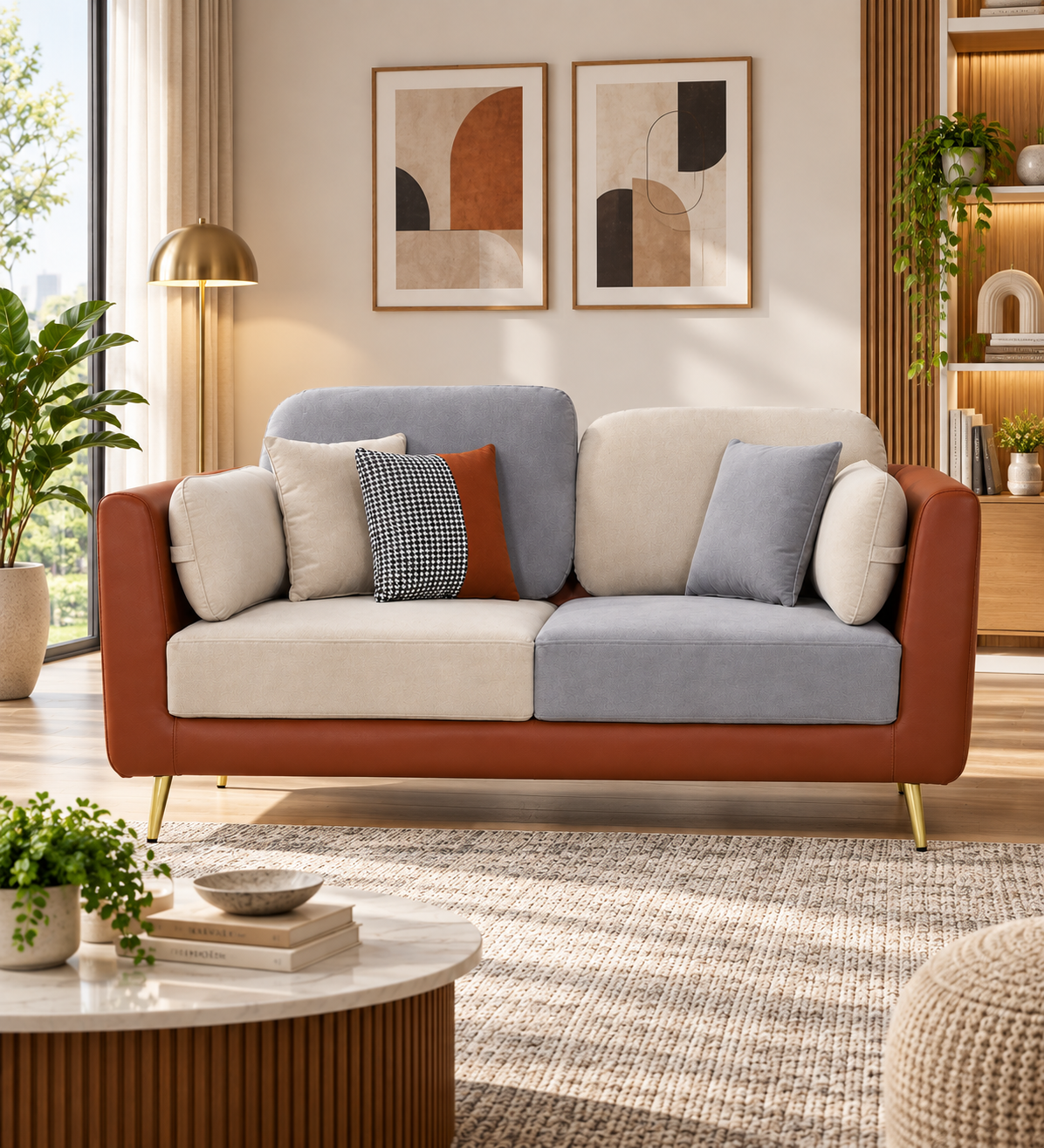 Montez Velvet 2 Seater Sofa - Brown And Beige Colour