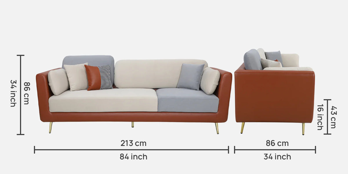 Montez Velvet 3 Seater Sofa - Brown And Beige Colour