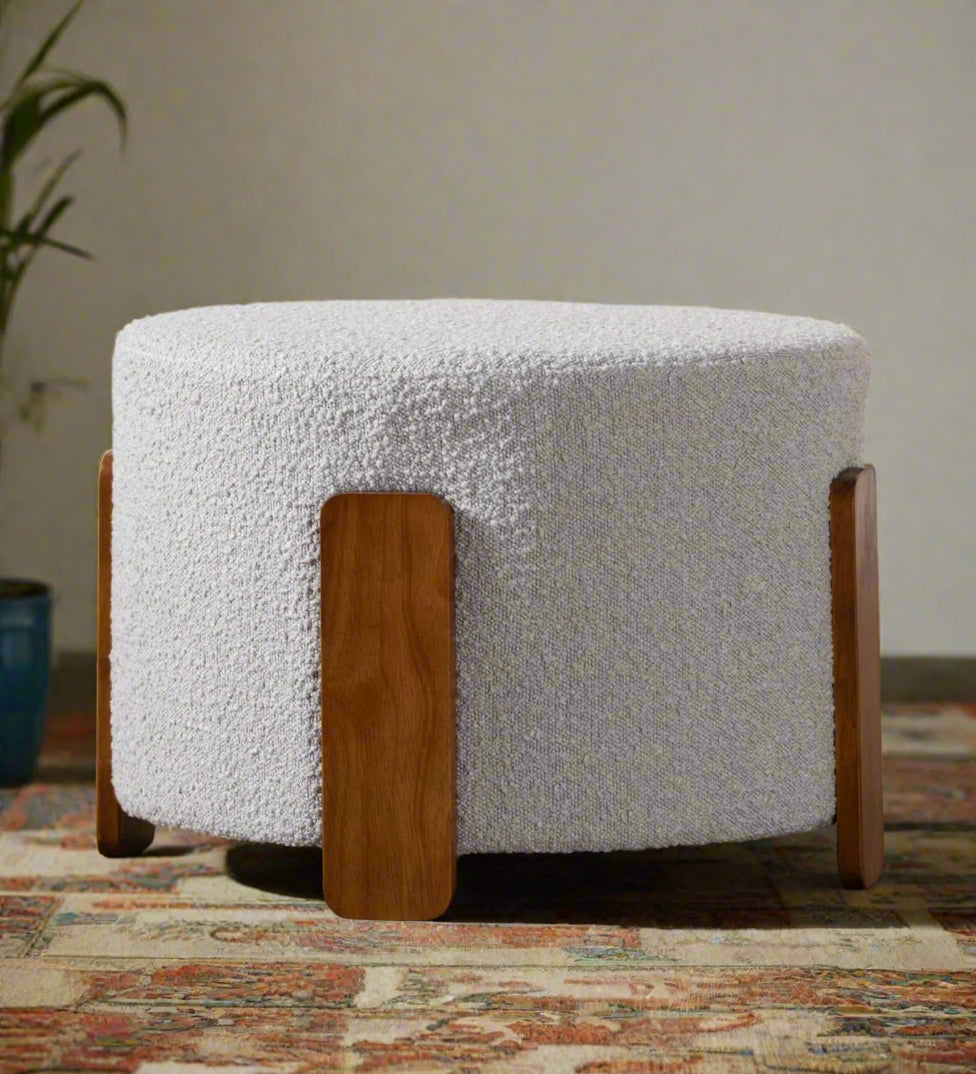 Monty Boucle Pouffe In Fog Grey Colour