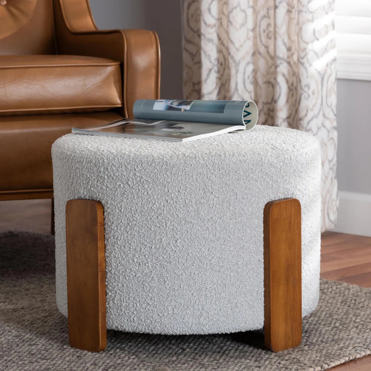 Monty Boucle Pouffe In Fog Grey Colour