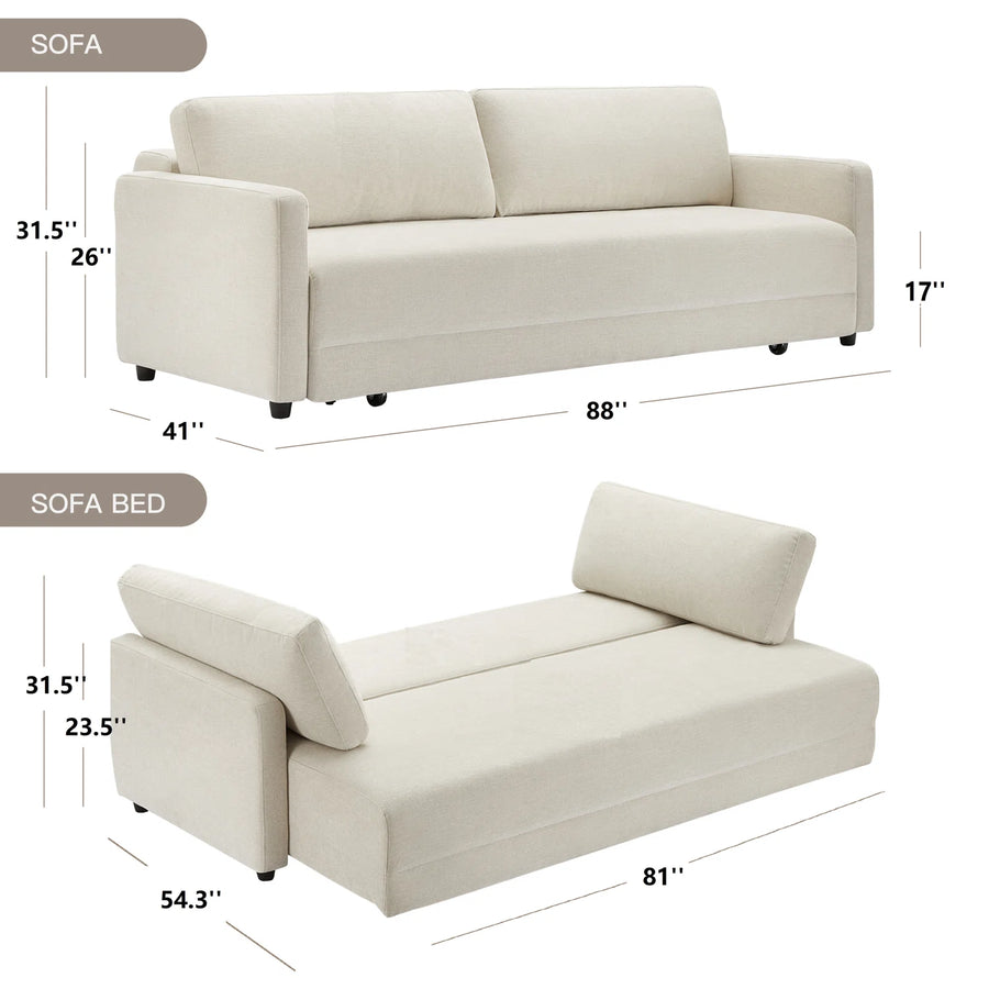 Leora Fabric 3 Seater Convertible Sofa Cum Bed In Ivory Cream Colour - Febonic Living