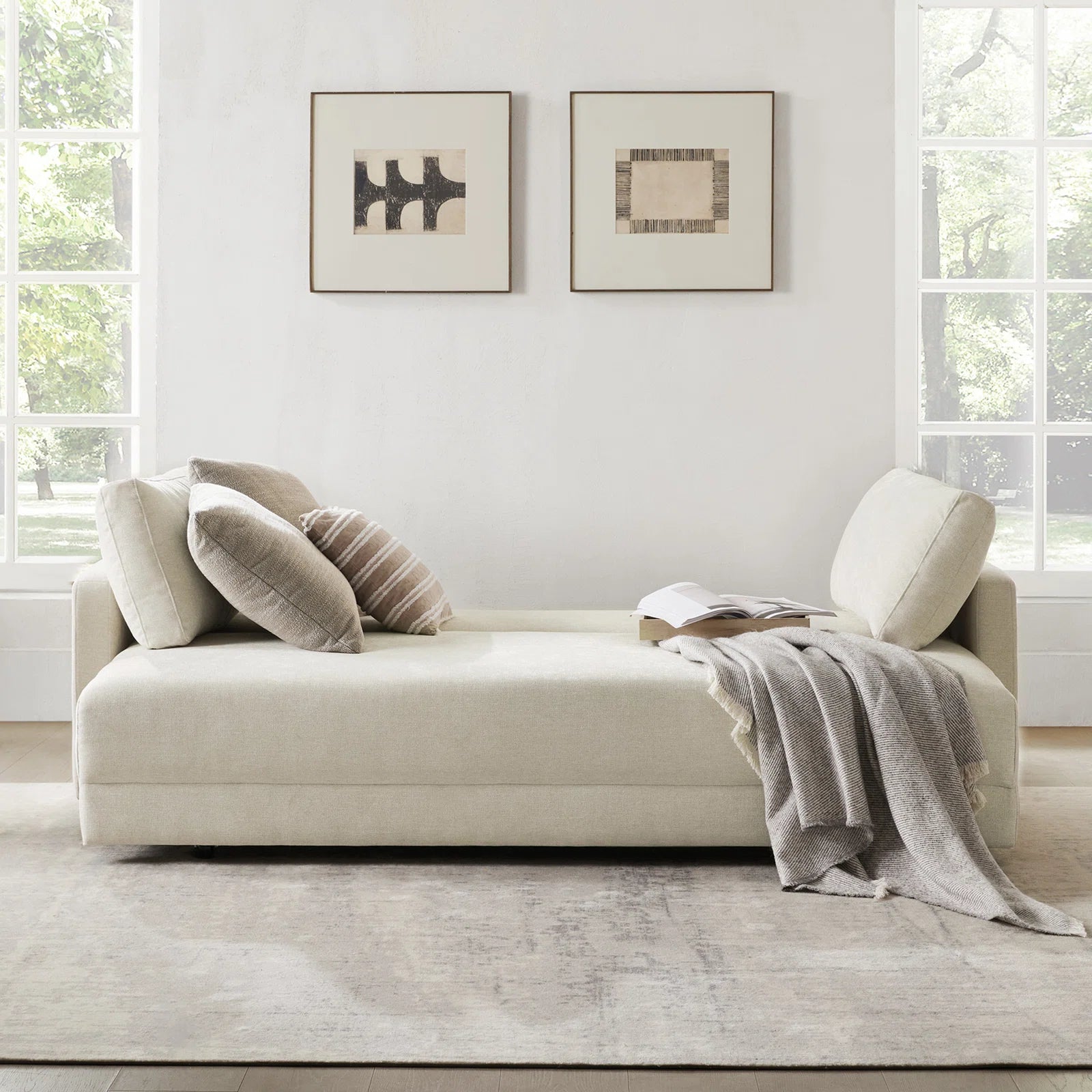 Leora Fabric Convertible Sofa Cum Bed in Ivory Cream Colour