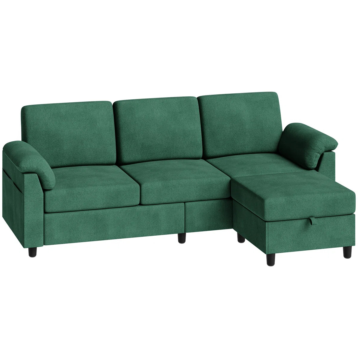 Morni Velvet LHS Sectional Sofa (2+Ottoman Lounger) In Palm Green Colour