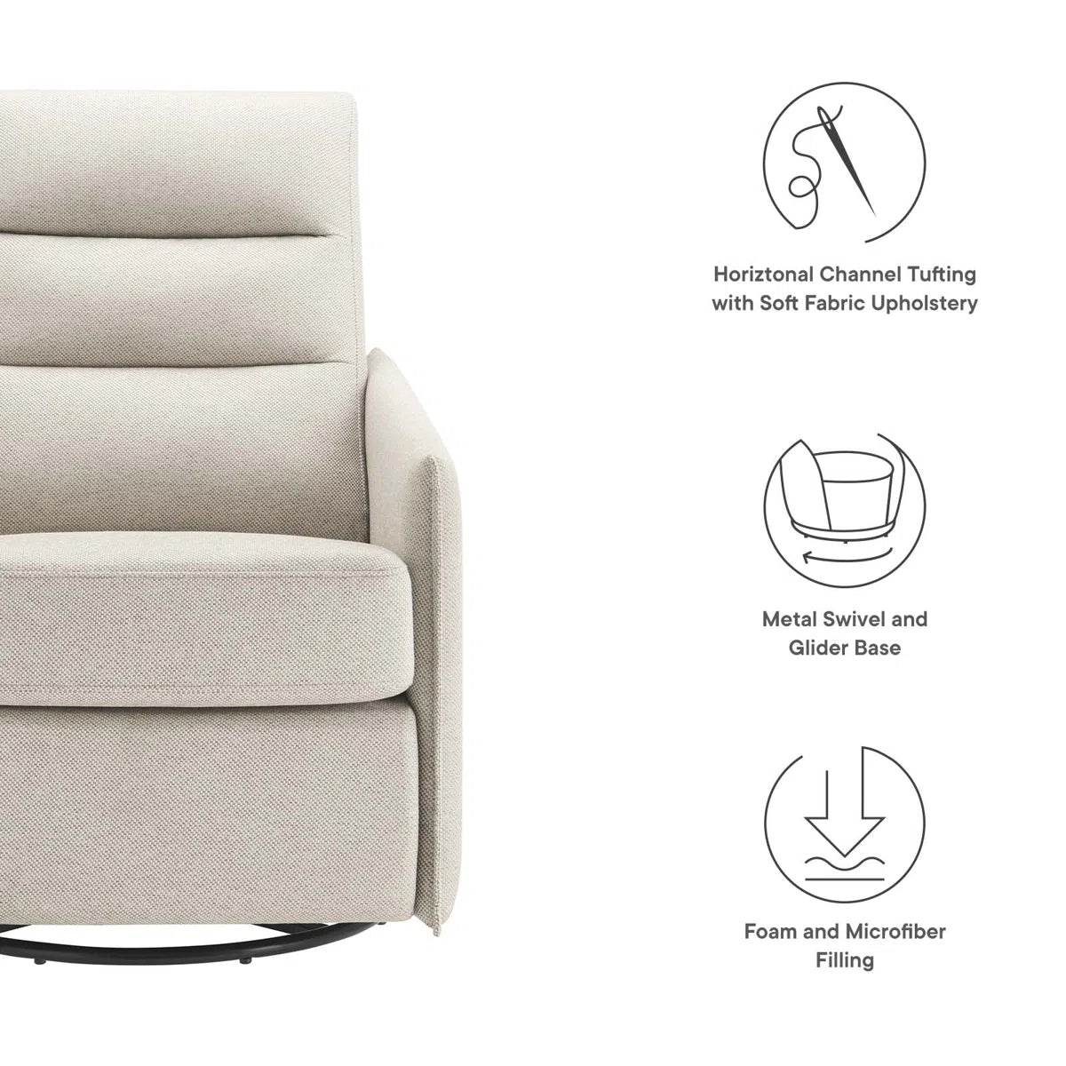 Morris Fabric Swivel Chair In Ivory Cream Colour
