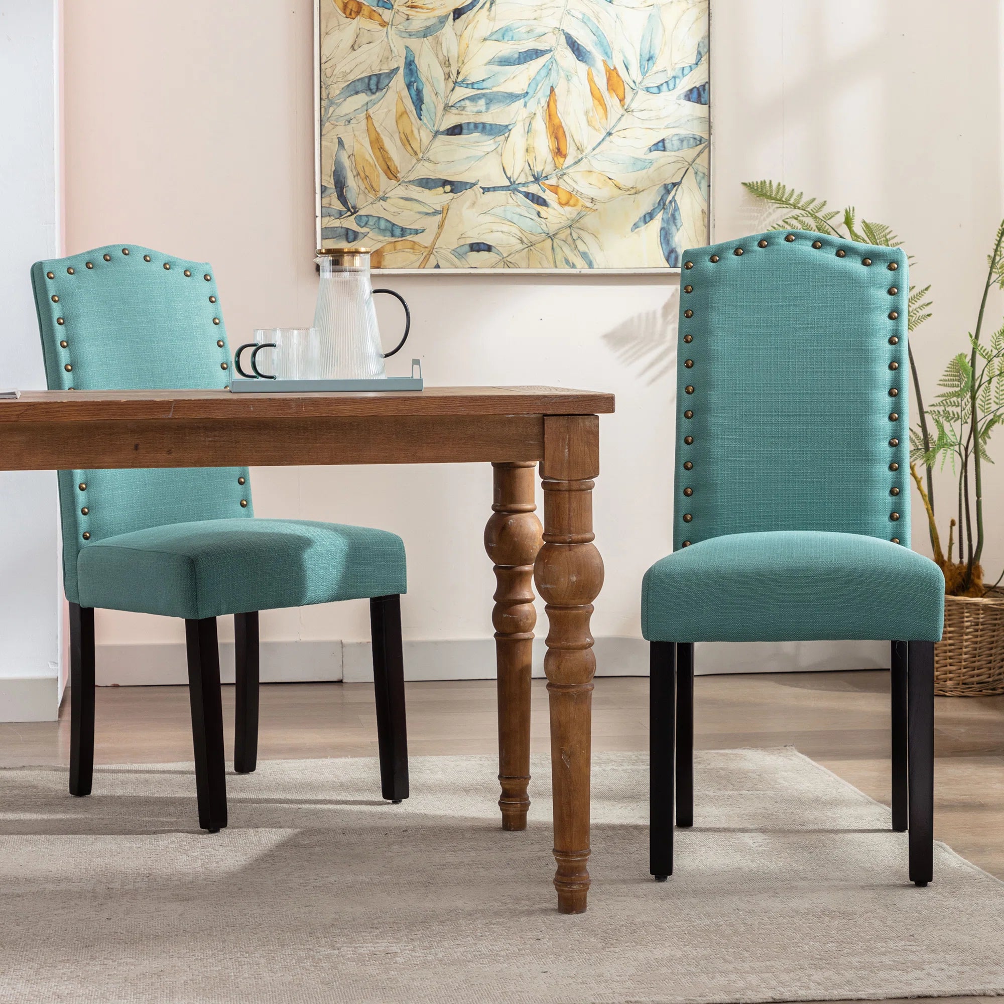 Mory Fabric Dining Chair In Tiffany Blue Colour (Set of 2)