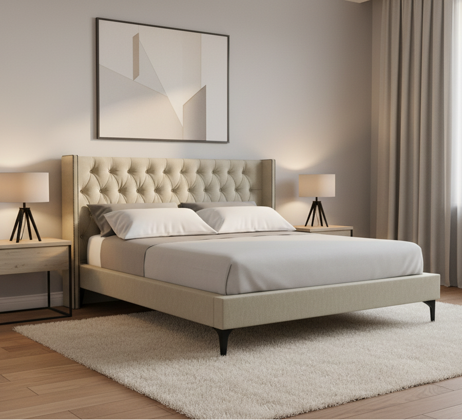 Mosa  Upholstered Fabric Queen Size Bed - Ash Grey by Febonic Living