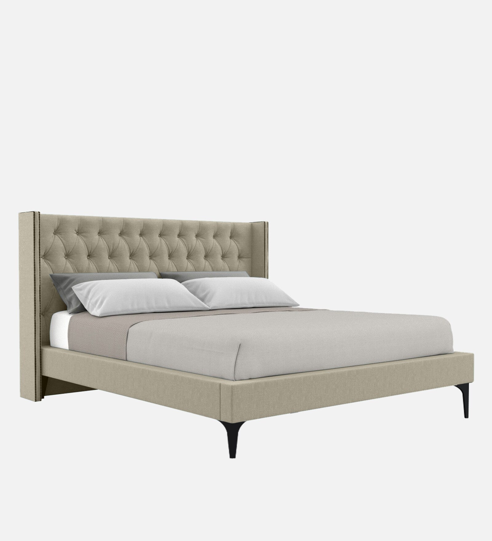 Mosa Fabric Upholstered Queen Size Bed In Ash Grey Colour