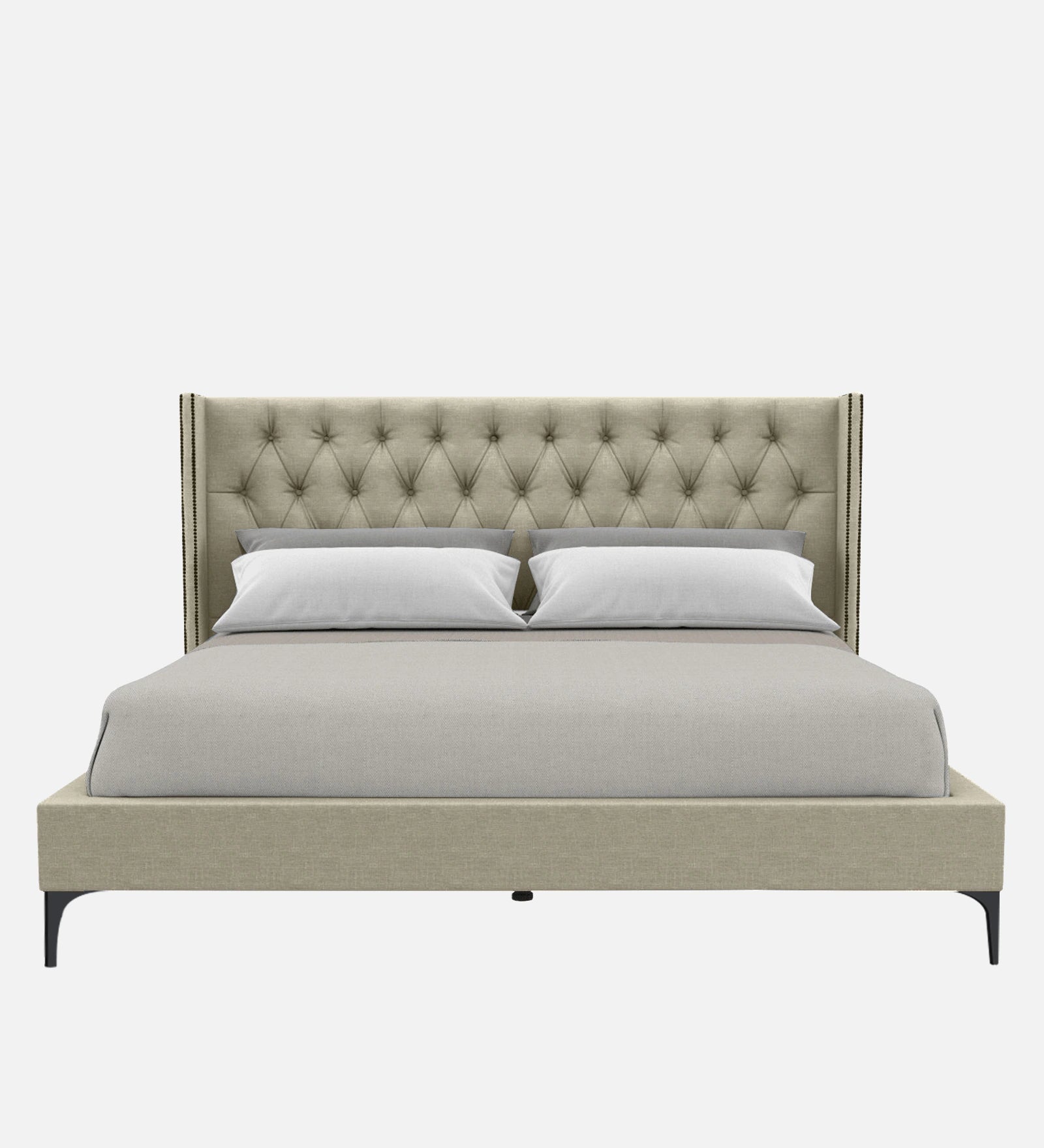 Mosa Fabric Upholstered Queen Size Bed In Ash Grey Colour