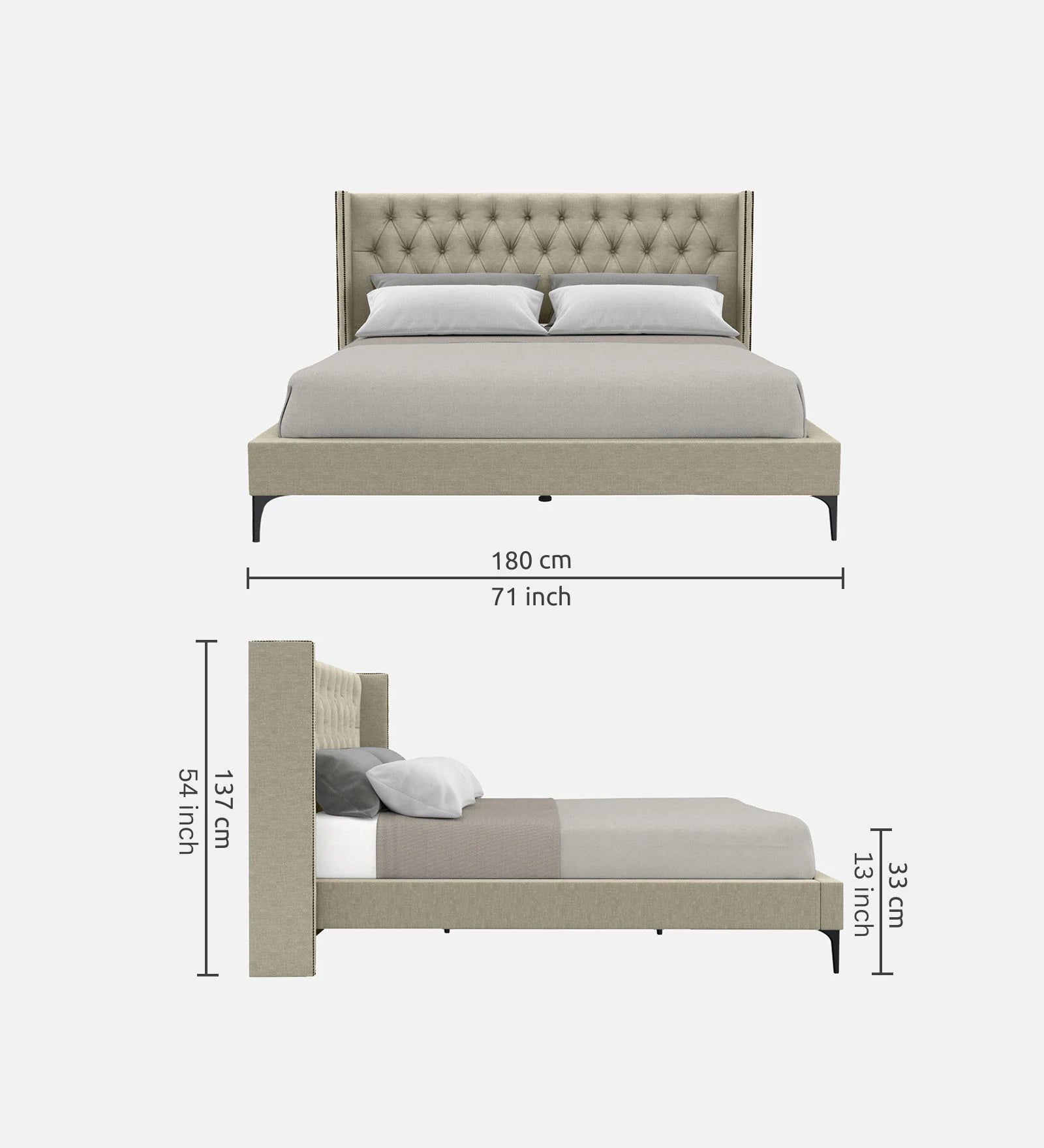 Mosa Fabric Upholstered Queen Size Bed In Ash Grey Colour