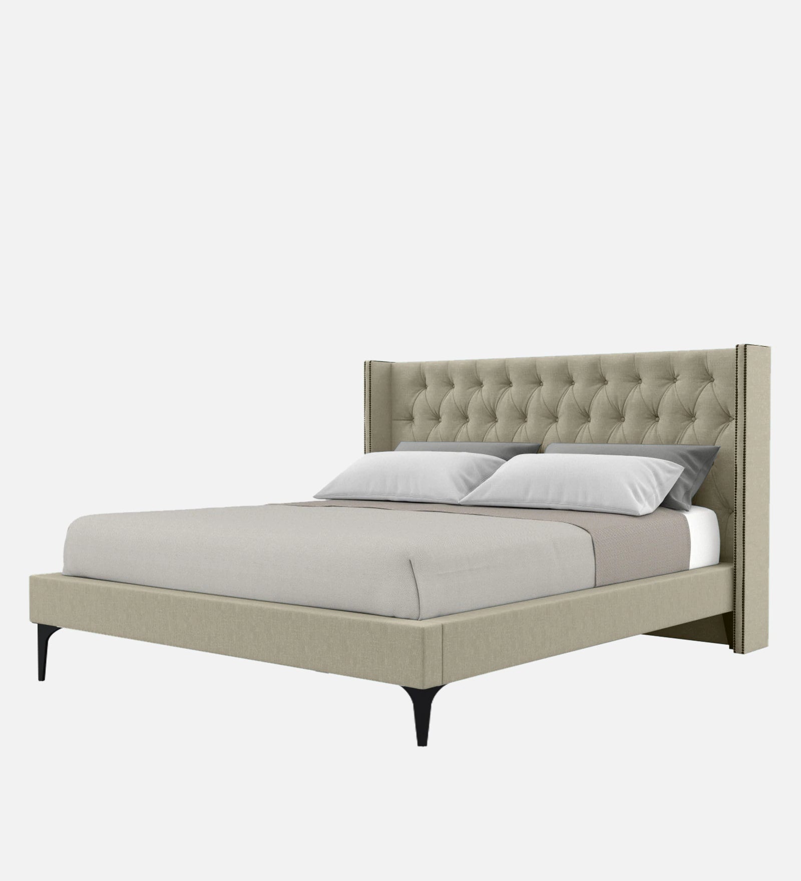 Mosa Fabric Upholstered Queen Size Bed In Ash Grey Colour