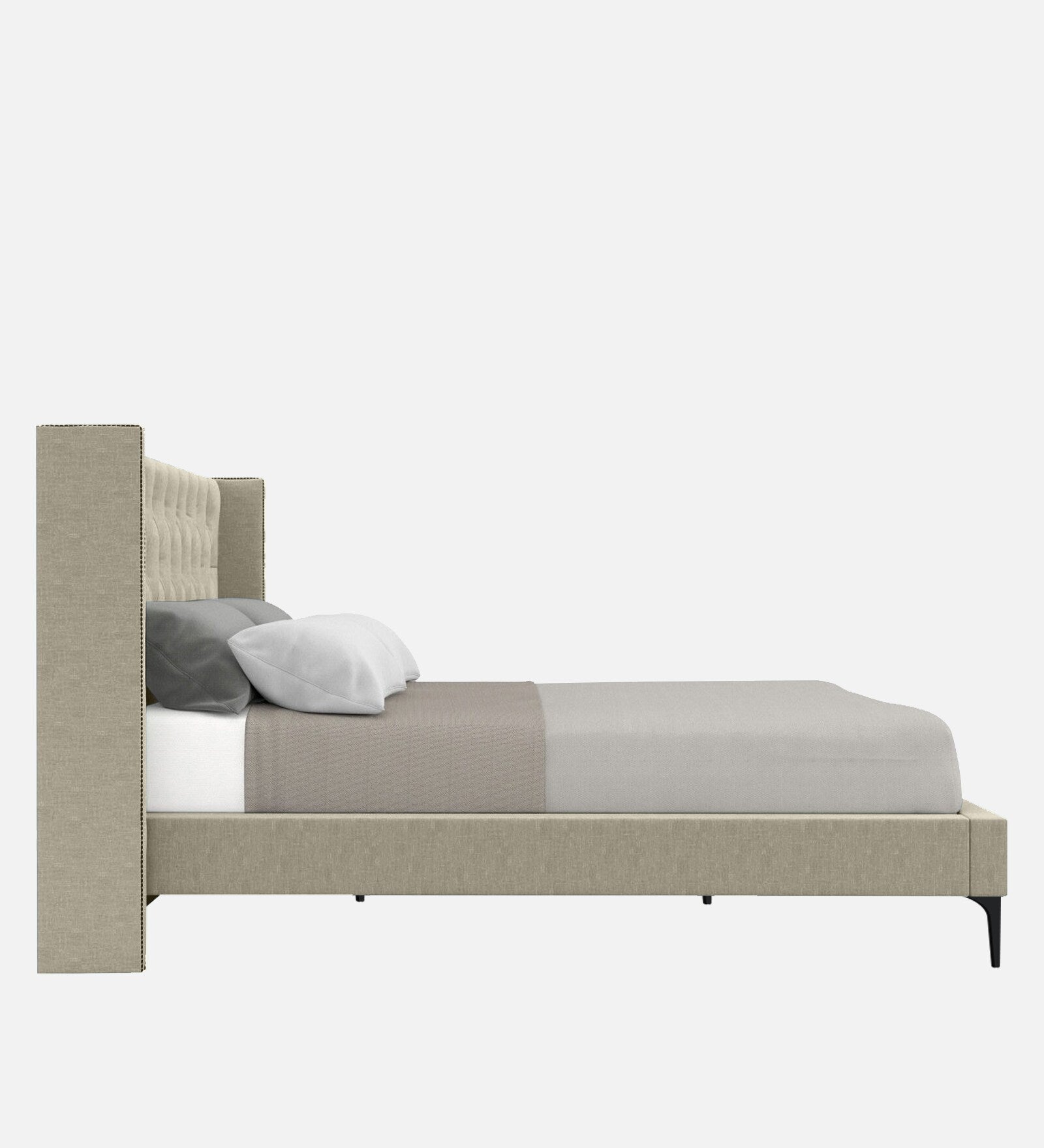 Mosa Fabric Upholstered Queen Size Bed In Ash Grey Colour