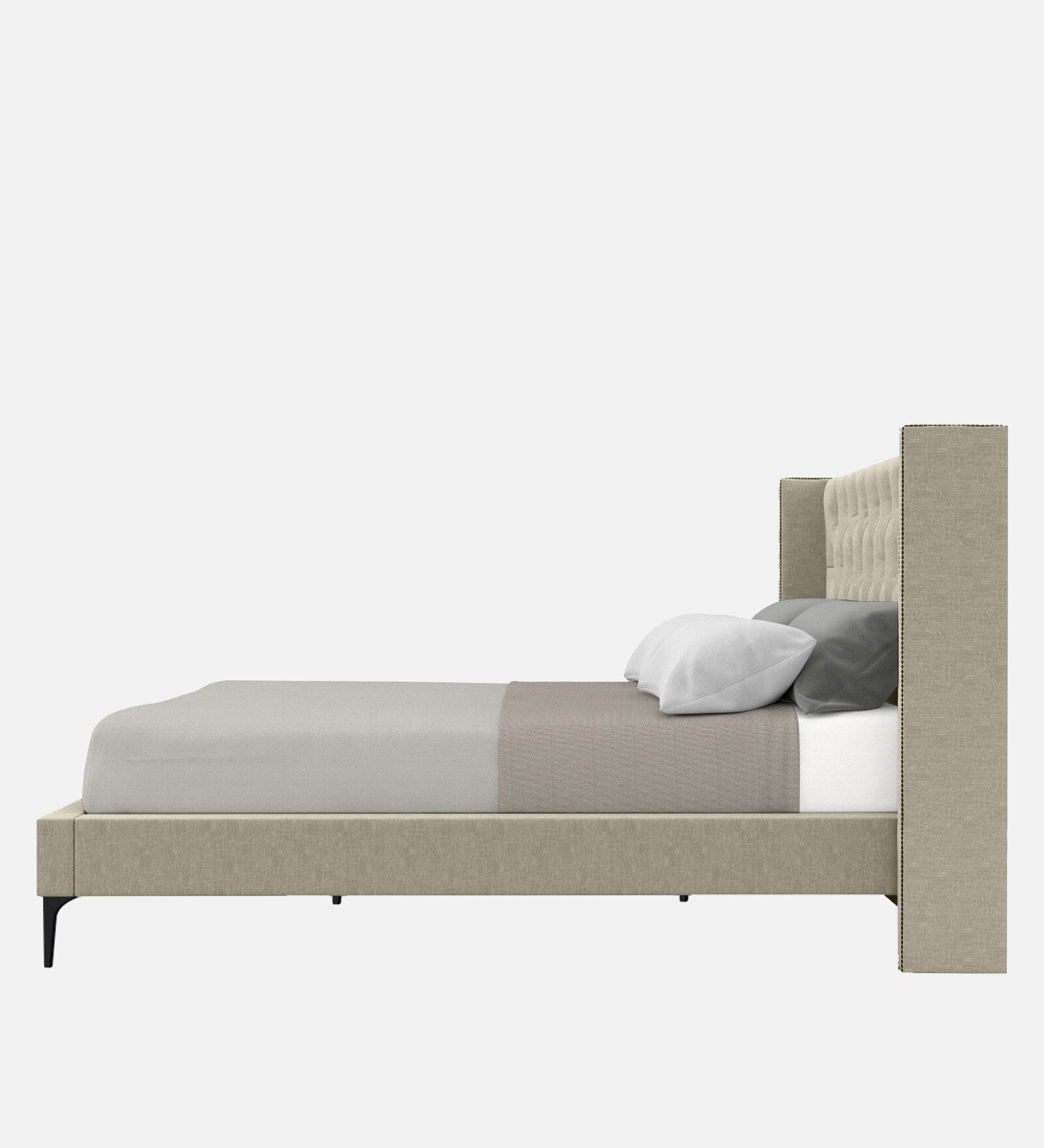 Mosa Fabric Upholstered Queen Size Bed In Ash Grey Colour