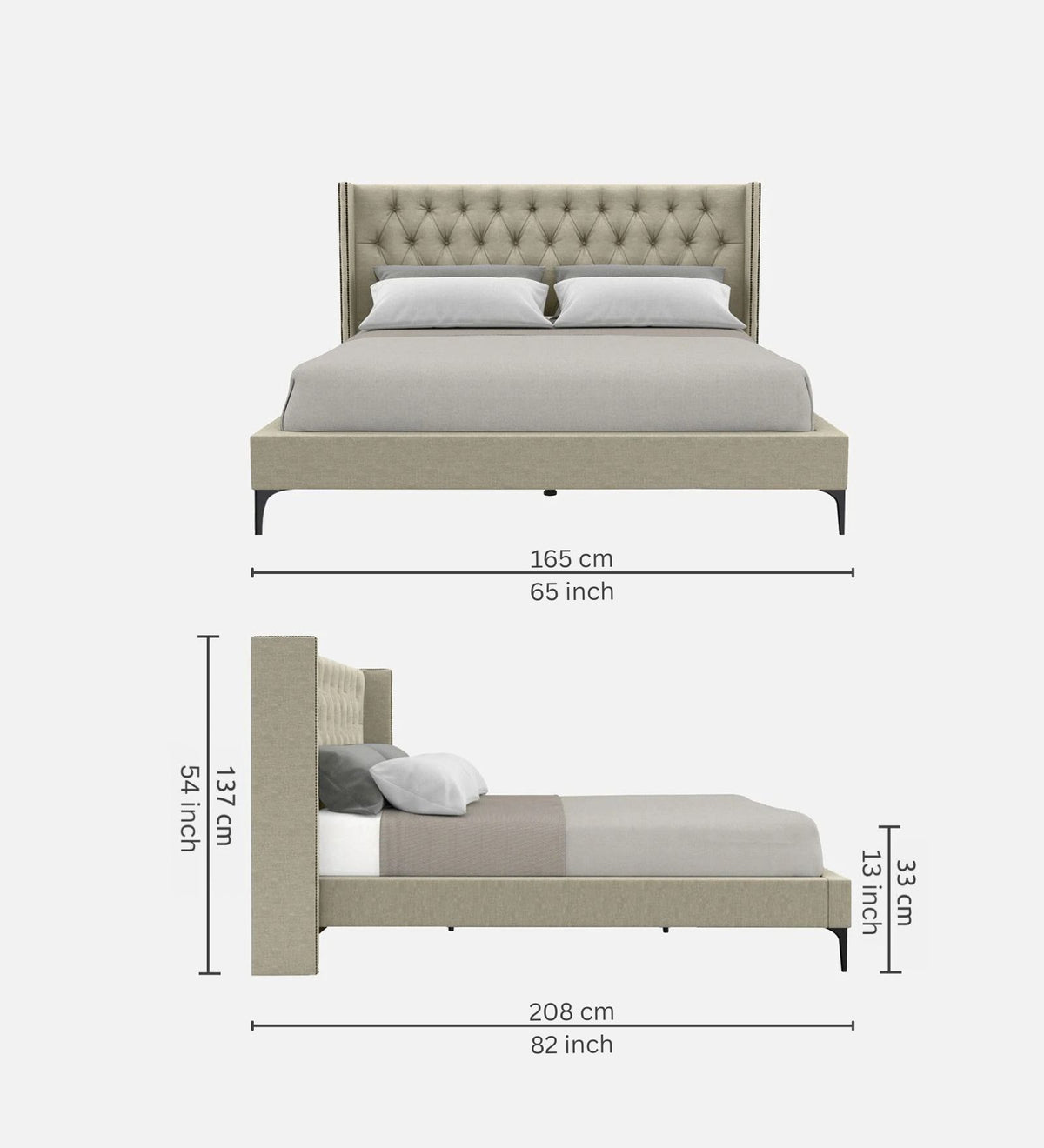 Mosa Upholstered Fabric Queen Size Bed - Ash Grey