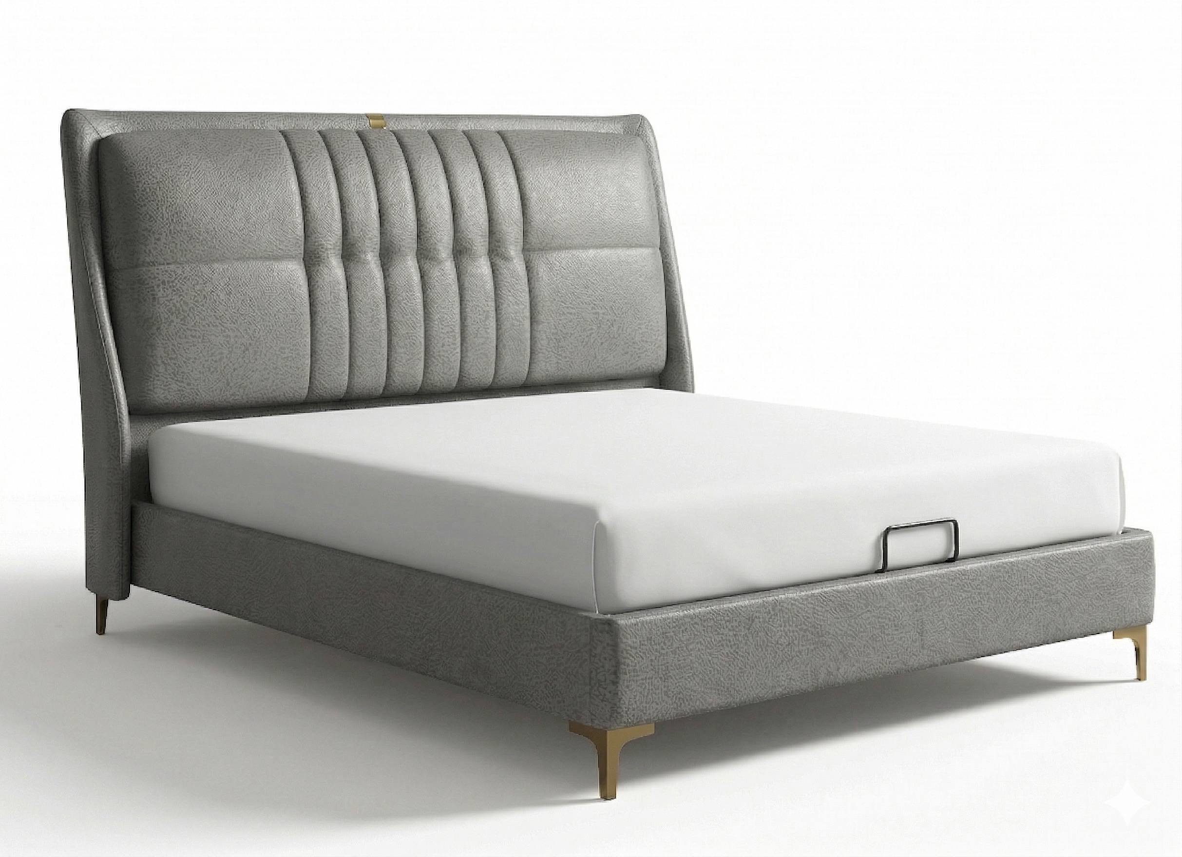 Mosila Upholstered Leatherette Queen Size Bed - Steel Grey (Hydraulic Storage)