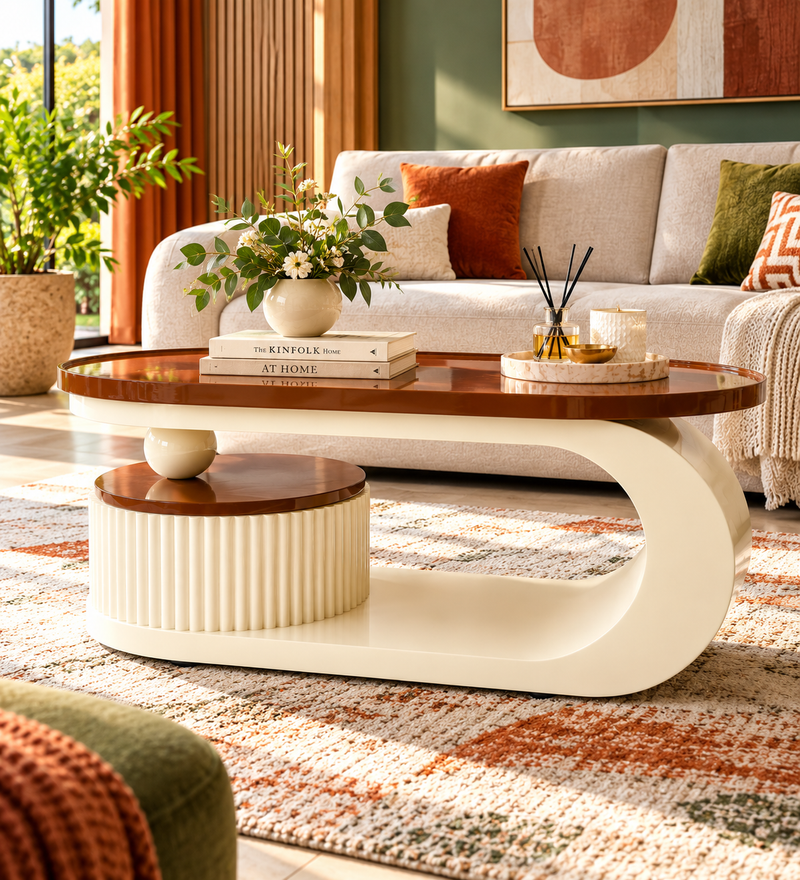 Mozy Coffee Table In White and Honey Oak Finish top