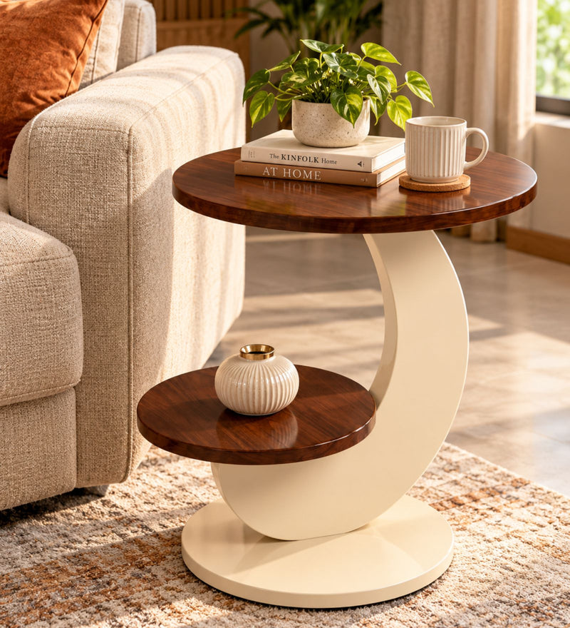Mozy Side Table In White and Honey Oak Finish top