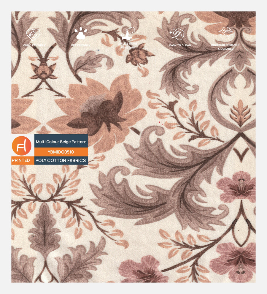 Velvet Digital Printed Fabric Multi Beige 510 Code by Febonic Living