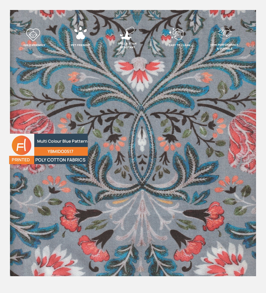 Velvet Digital Printed Fabric Multi Blue 517 Code by Febonic Living