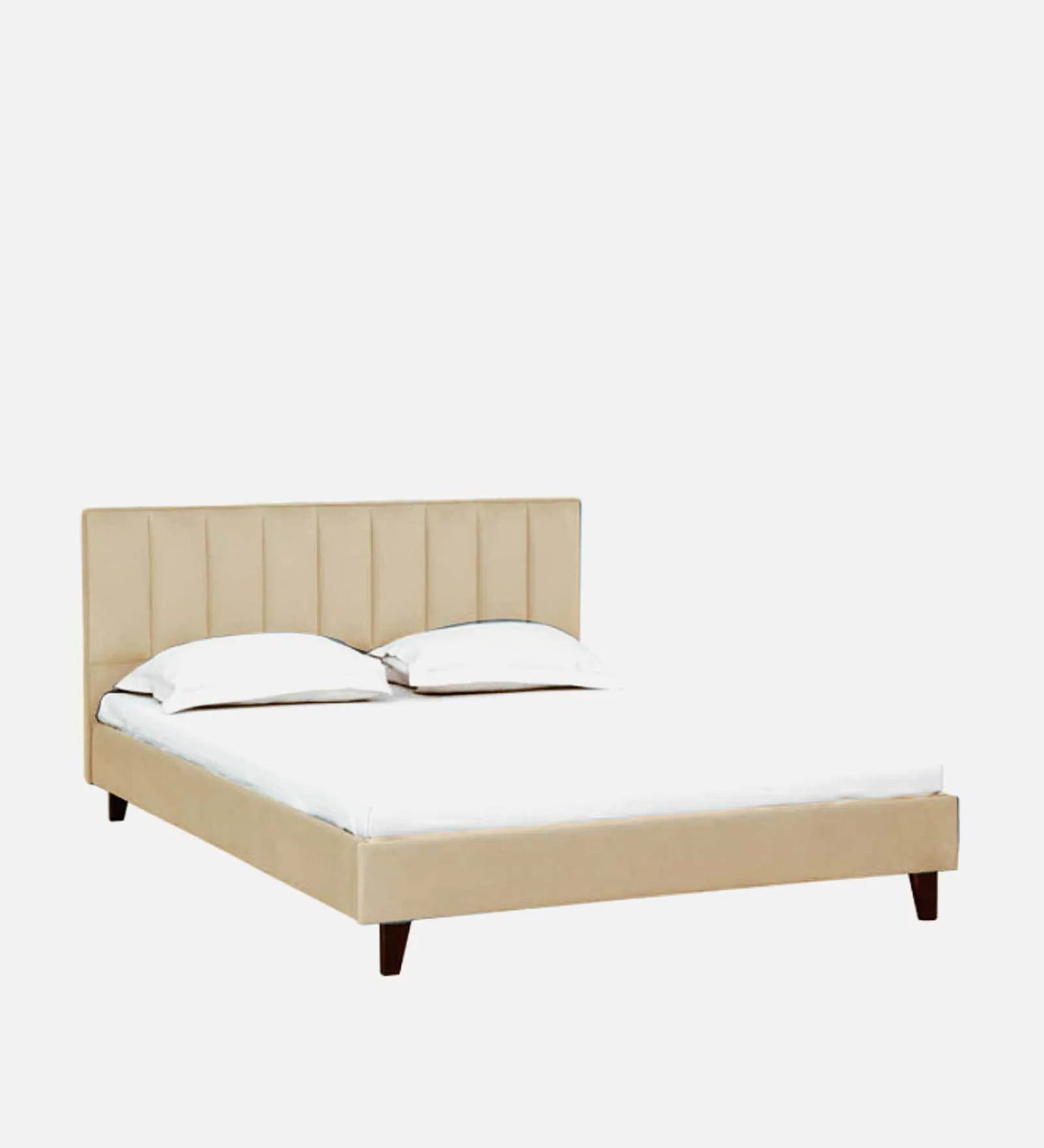 Myron Velvet Upholstered Queen Size Bed In Camel Beige Colour