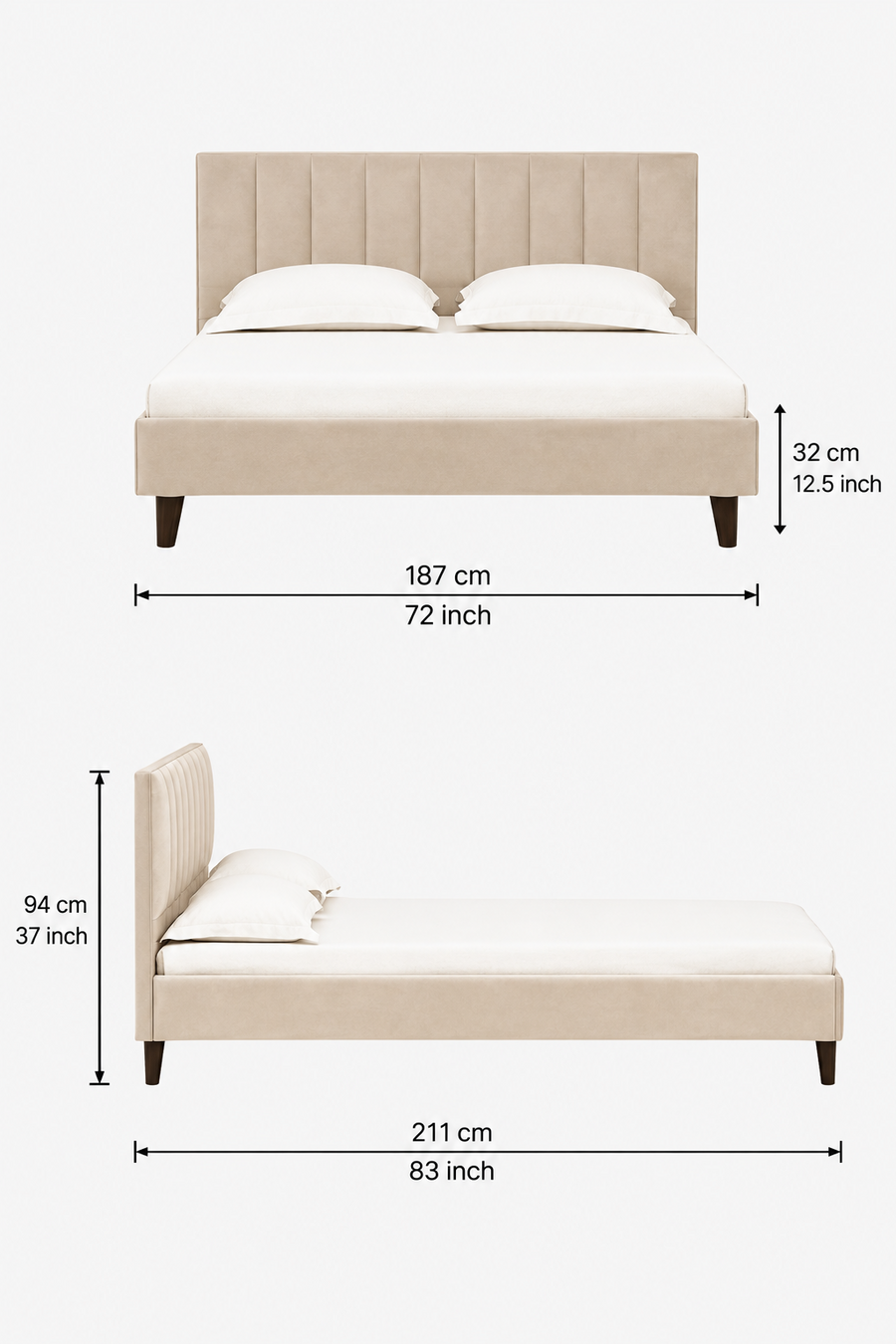 Myron Upholstered Velvet King Size Bed - Camel Beige