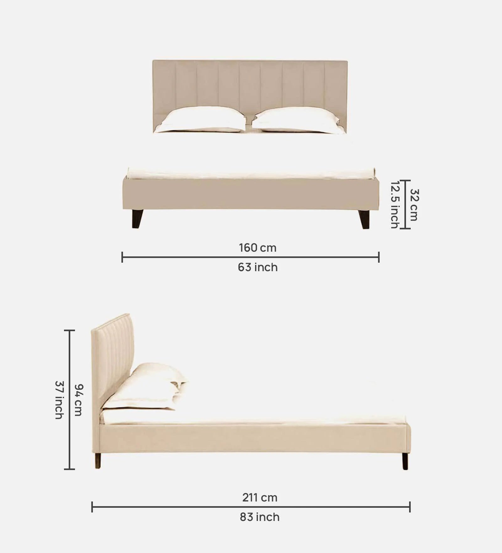 Myron Velvet Upholstered Queen Size Bed In Camel Beige Colour - Febonic Living