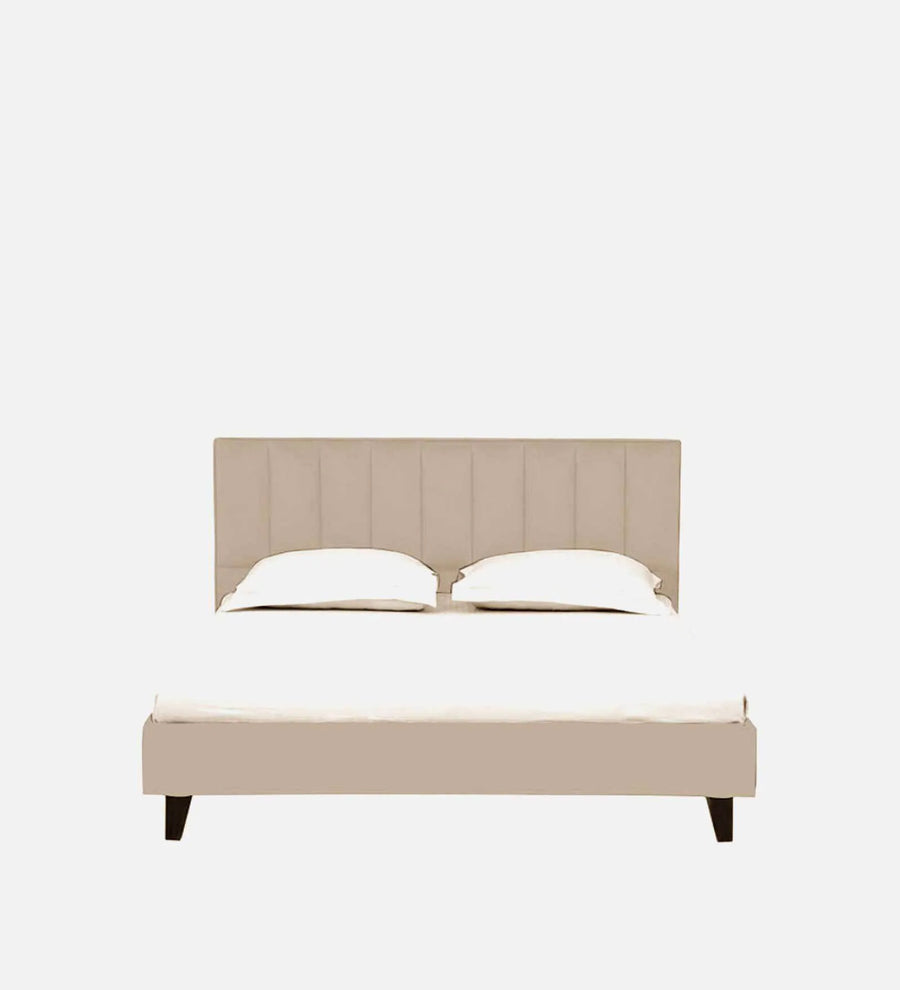 Myron Velvet Upholstered Queen Size Bed In Camel Beige Colour - Febonic Living