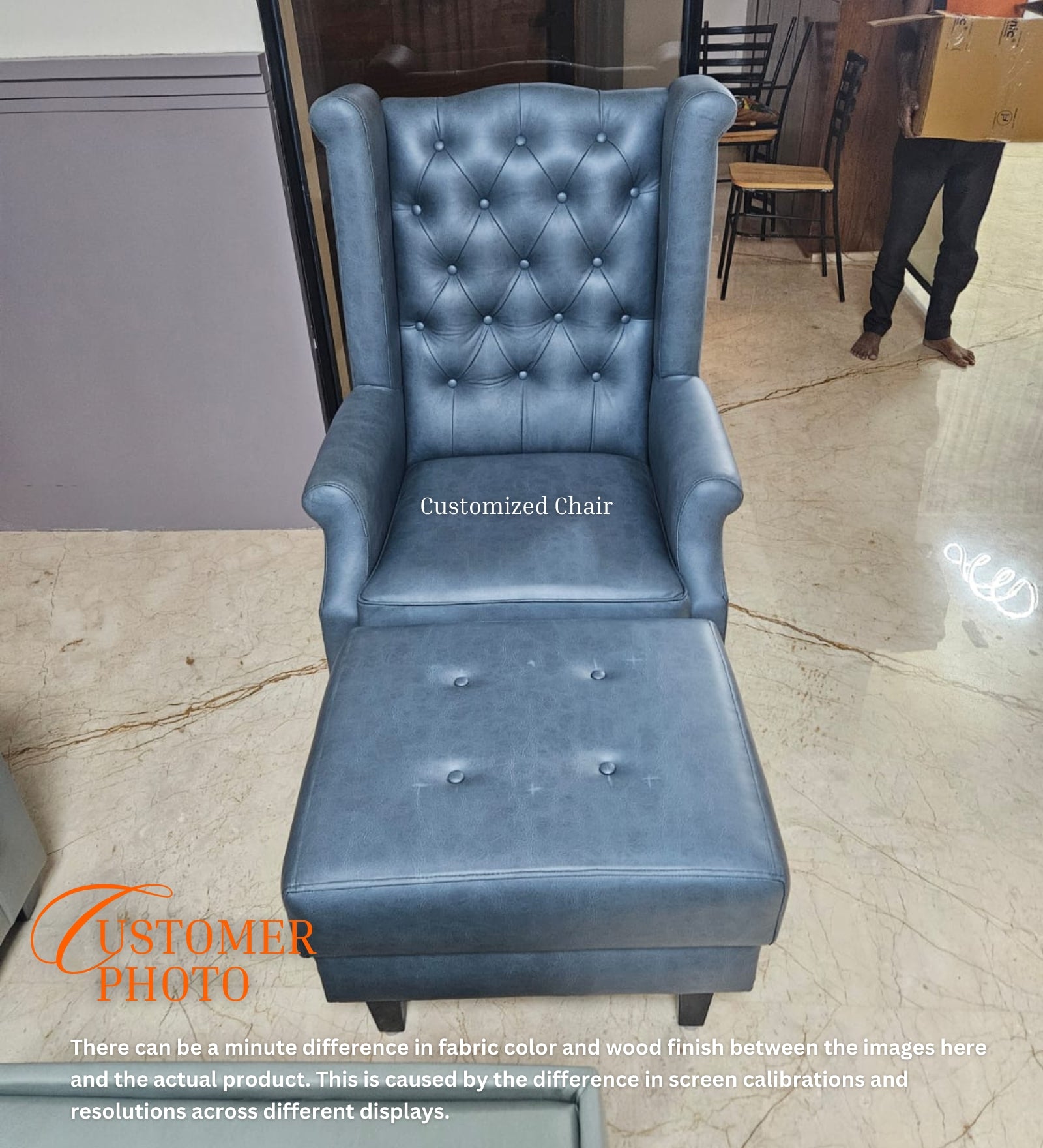 Neyub  Fabric Wing Chair in Charcoal Grey Colour