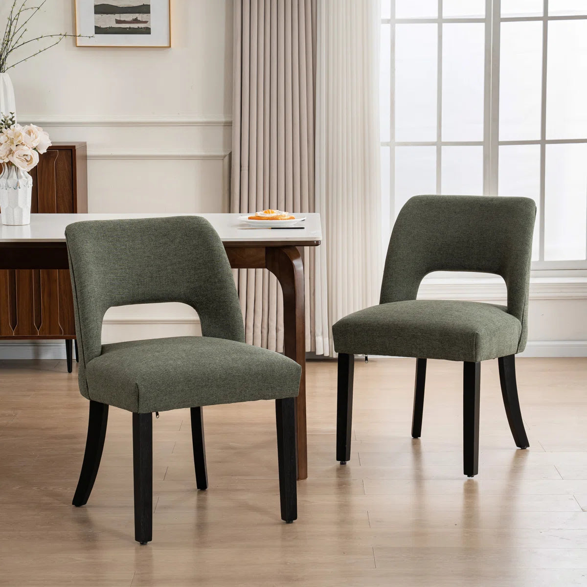Vamira Fabric Dining Chair In Olive Green Colour (Set of 2)