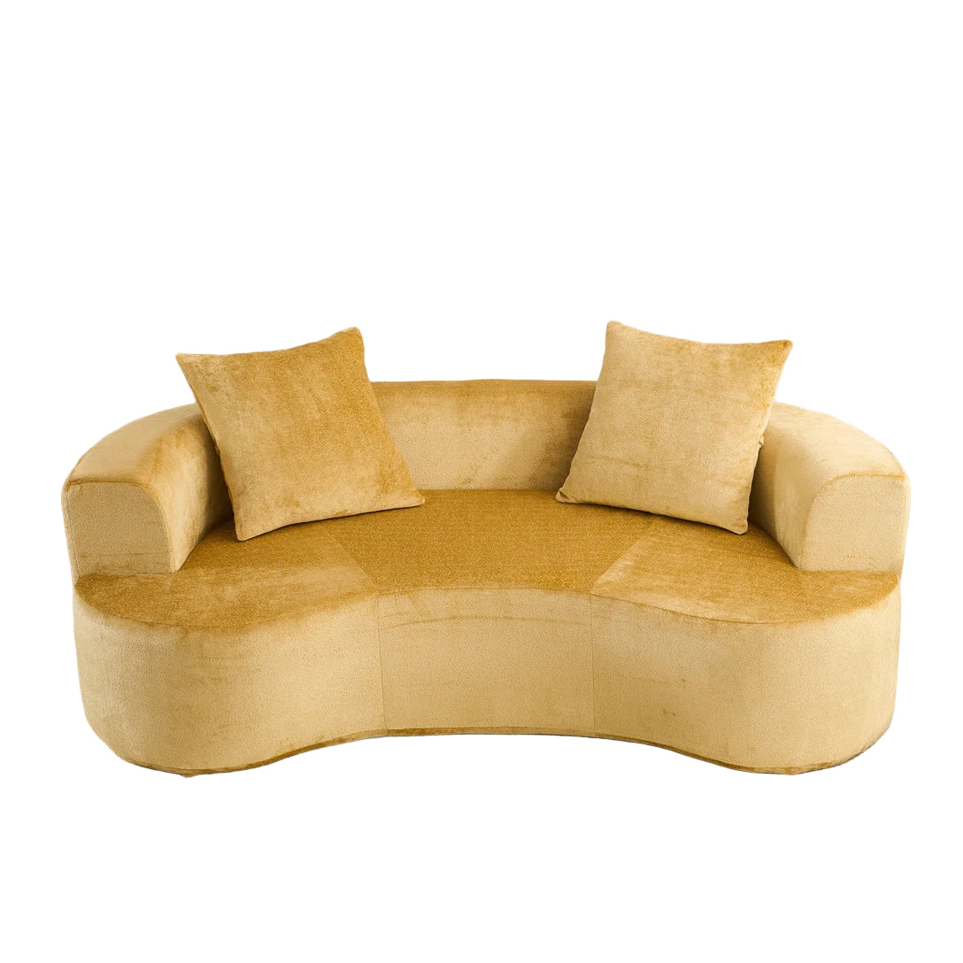 Navel Velvet 3 Seater Curved Sofa In Turmeric Yellow Colour
