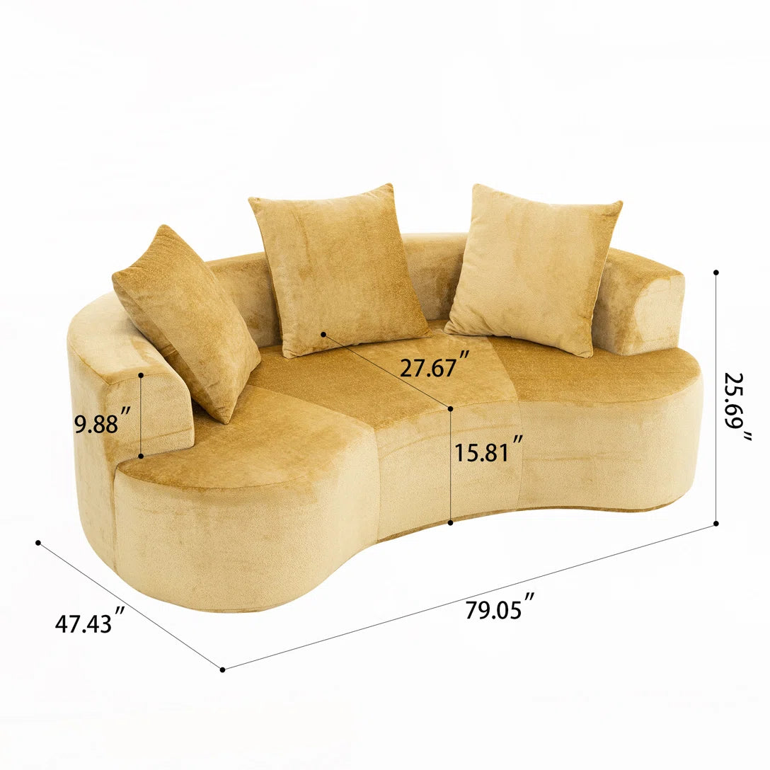 Navel Velvet 3 Seater Curved Sofa In Turmeric Yellow Colour
