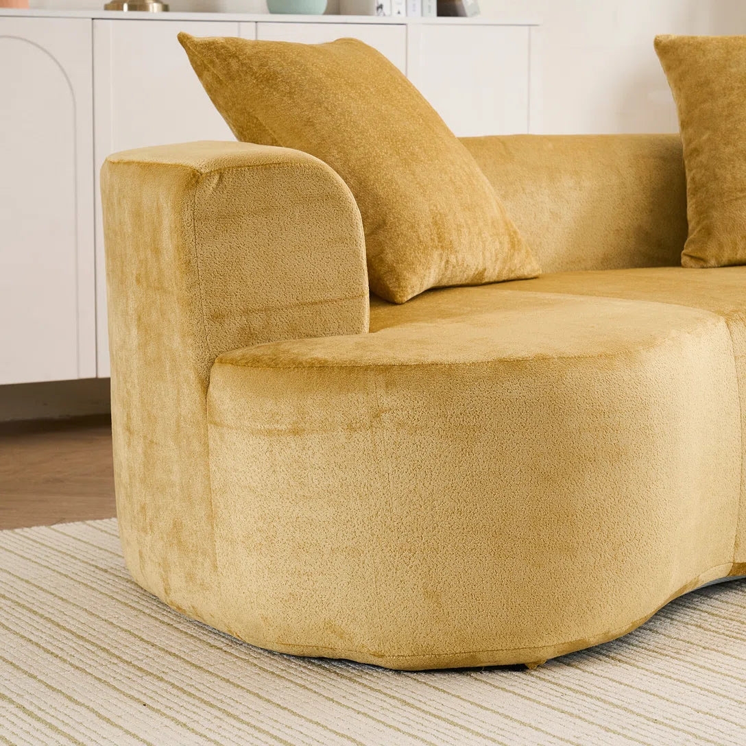 Navel Velvet 3 Seater Curved Sofa In Turmeric Yellow Colour
