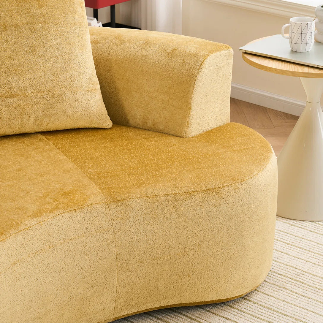 Navel Velvet 3 Seater Curved Sofa In Turmeric Yellow Colour