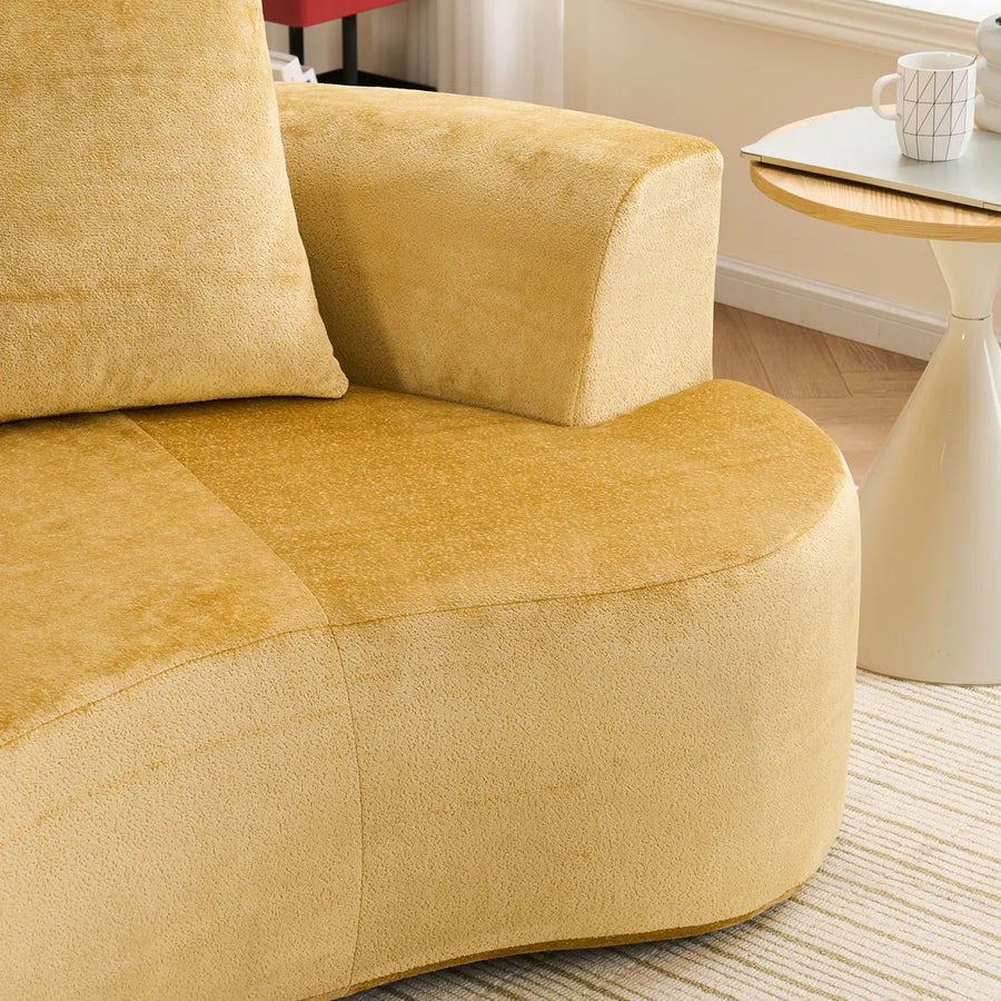 Navel Velvet 3 Seater Curved Sofa In Turmeric Yellow Colour - Febonic Living