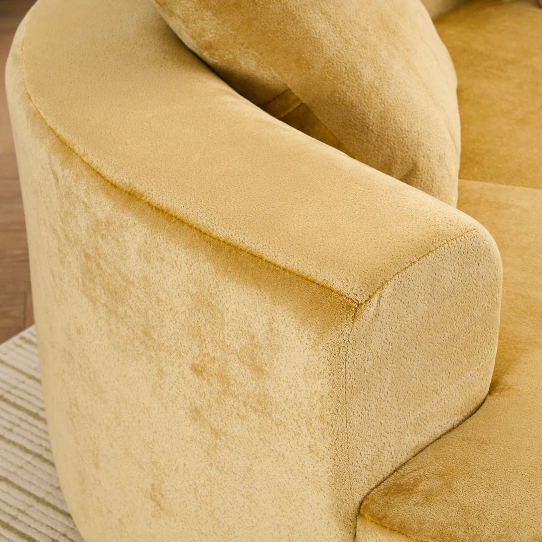 Navel Velvet 3 Seater Curved Sofa In Turmeric Yellow Colour