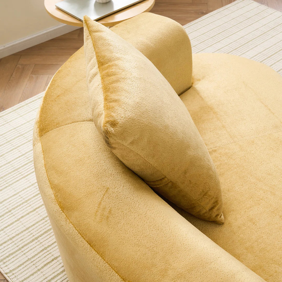Navel Velvet 3 Seater Curved Sofa In Turmeric Yellow Colour