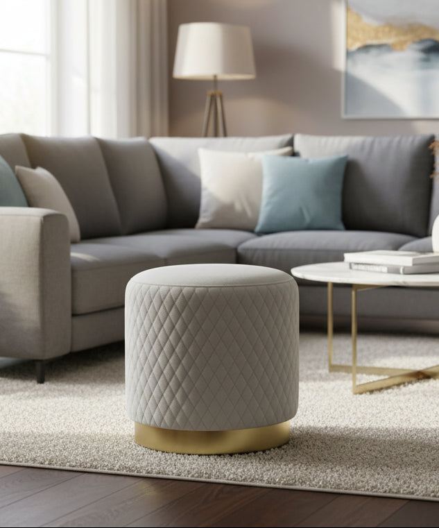 Nector Fabric Pouffe - Lit Grey by Febonic Living