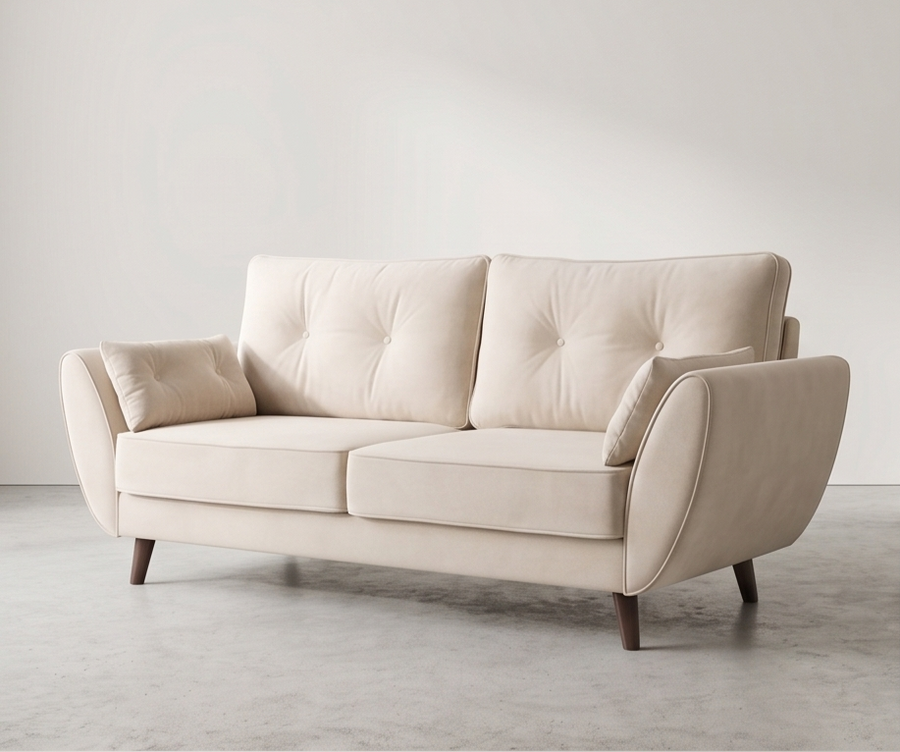 Nesmar 3 Seater Velvet Sofa - Warm White