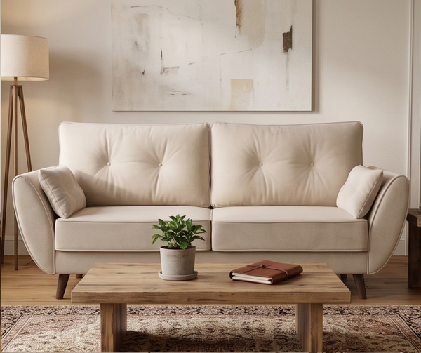 Nesmar 3 Seater Velvet Sofa - Warm White