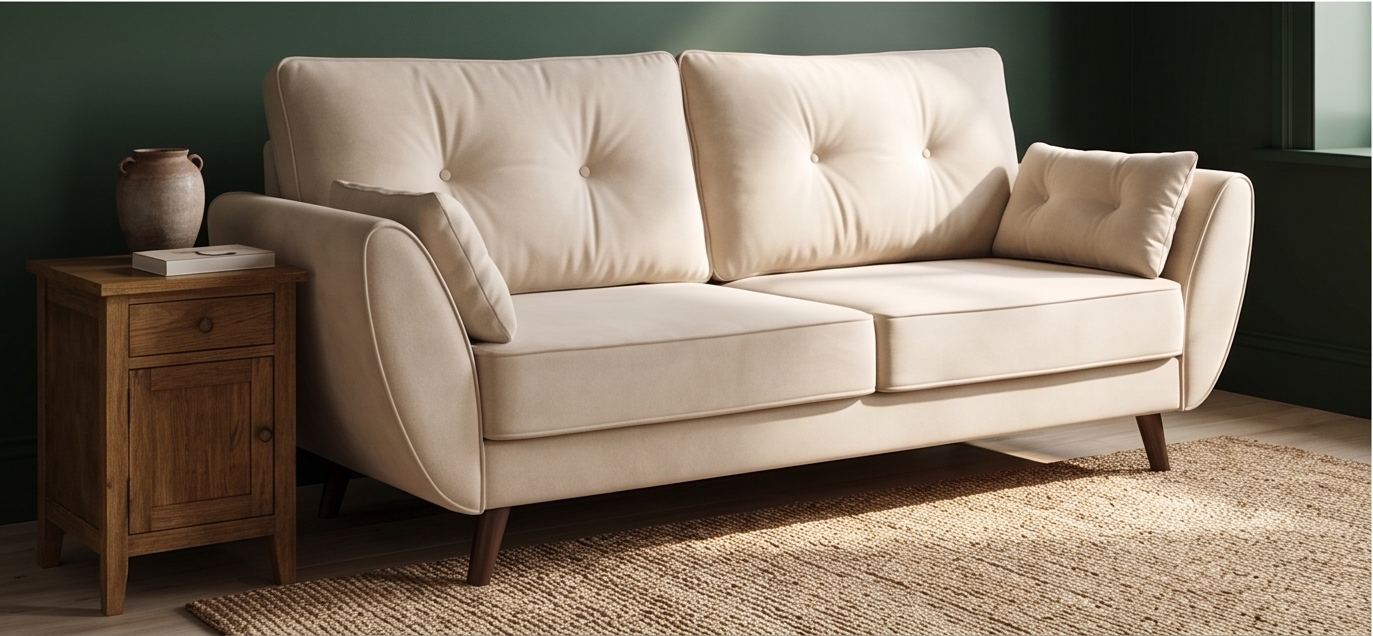 Nesmar 3 Seater Velvet Sofa - Warm White