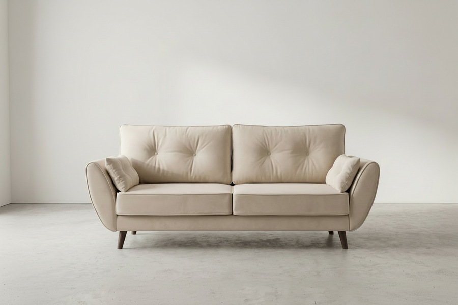 Nesmar 3 Seater Velvet Sofa - Warm White