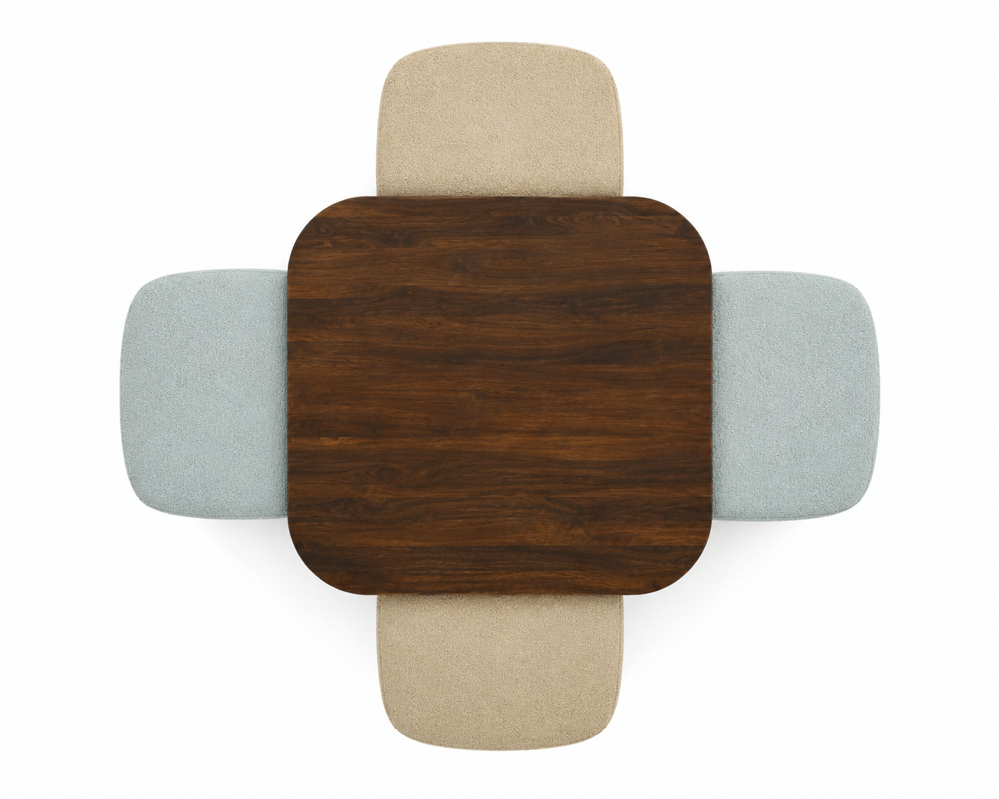 NestPro Sheesham Coffee Table Set with 4 Upholstered Stools - Mist Blue & Ivory Cream - Top View by Febonic Living